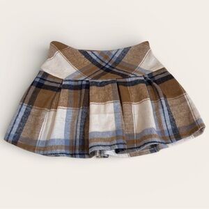 Francesca’s Elsie Plaid Pleated Flippy Mini Skirt - Blue & Tan Wool Blend Medium